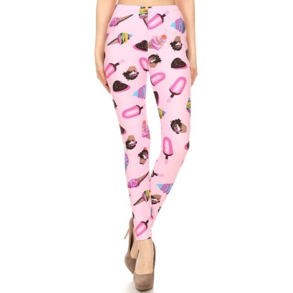 LEGGINGS DEPOT PINK Multi Color Ice Cream Print Full Length Size 10 NWT